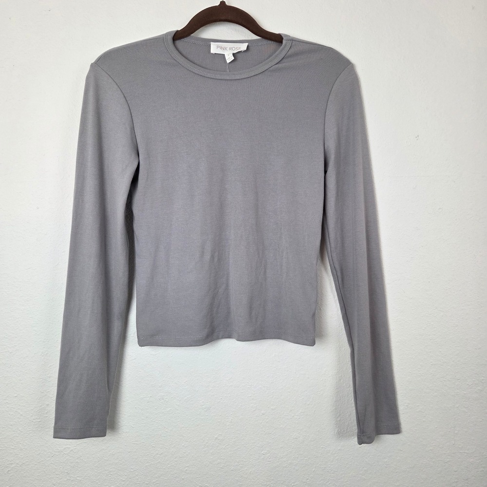 NWT Pink Rose Women Storm Cloud‎ Ribbed Long Sleeve Crewneck Top M